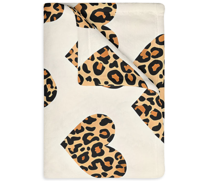 Velveteen Microfiber Blanket, Leopard Print Heart Throw, Cozy Bedding, Animal Lover Gift, Double-sided Couch Cover, Home Decor Accent