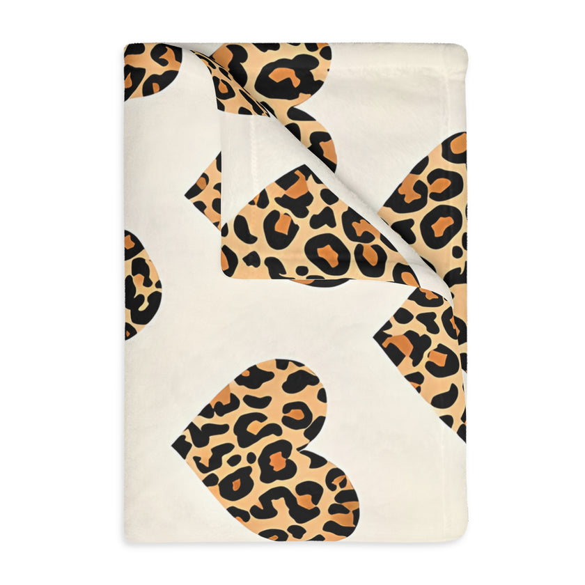 Velveteen Microfiber Blanket, Leopard Print Heart Throw, Cozy Bedding, Animal Lover Gift, Double-sided Couch Cover, Home Decor Accent