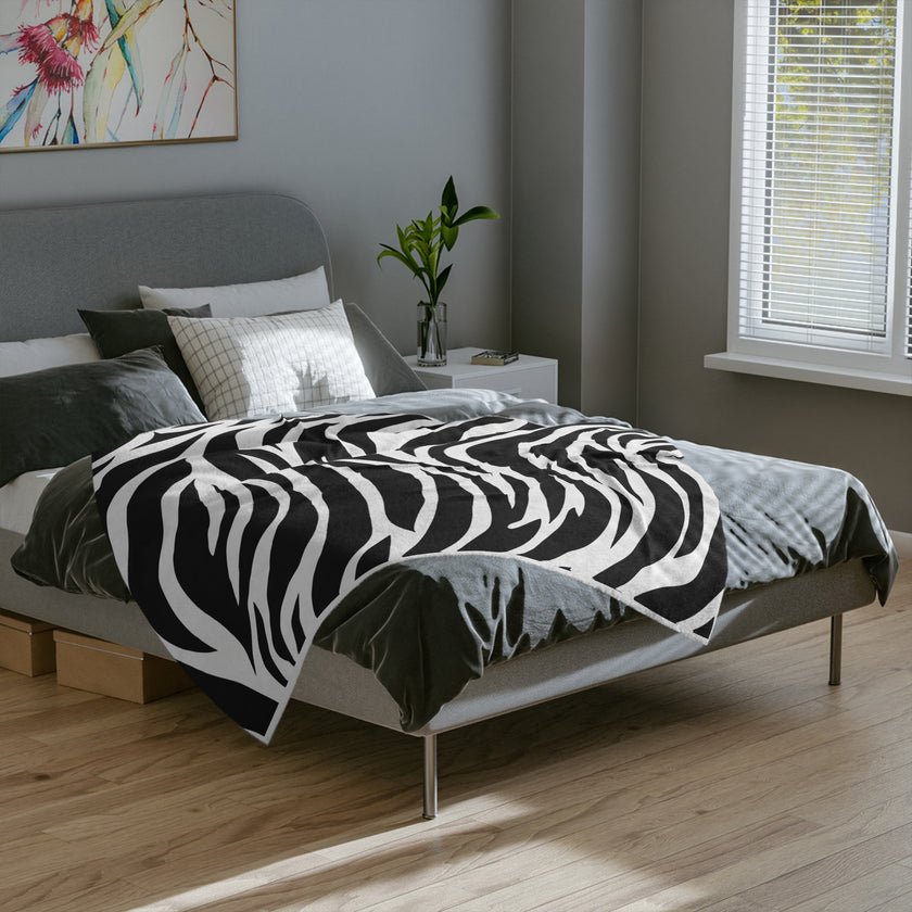 Black and White | Zebra Lines Velveteen Microfiber Blanket