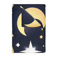 Blanket, Gold Moon and Stars Print, Soft Velveteen Microfiber Throw, Celestial Home Decor, Cozy Bedroom Accent, Night Sky Galaxy Design,