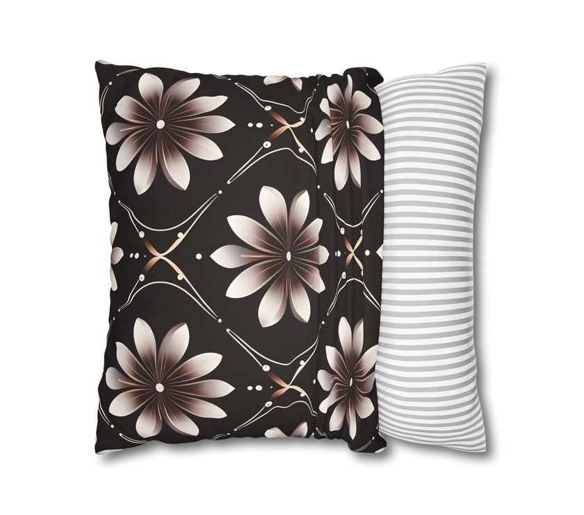Black Floral Faux Suede Square Pillowcase