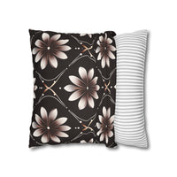 Black Floral Faux Suede Square Pillowcase