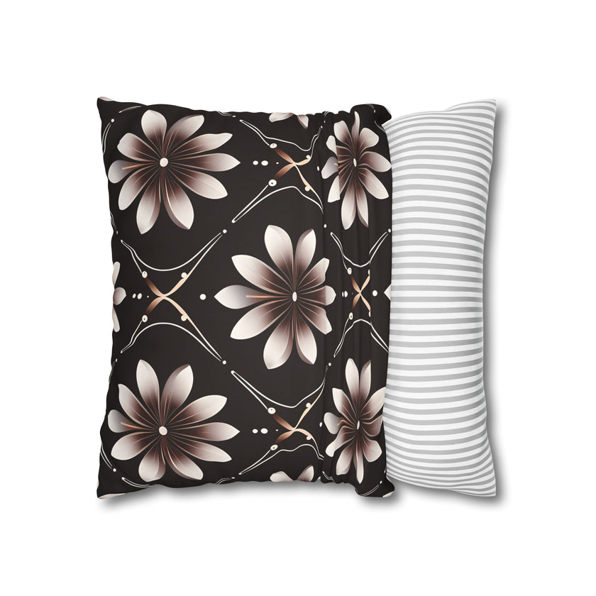 Black Floral Faux Suede Square Pillowcase