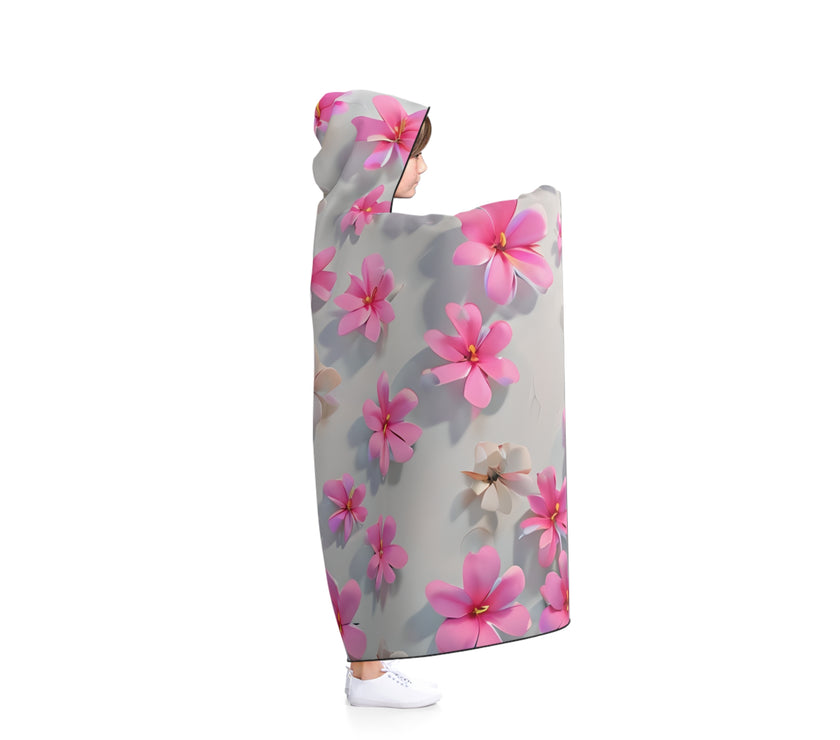 Cozy Floral Hooded Blanket, Warm Blanket, Gift for Her, Flower Blanket, Pink Floral Wrap, Cute Throw for Home