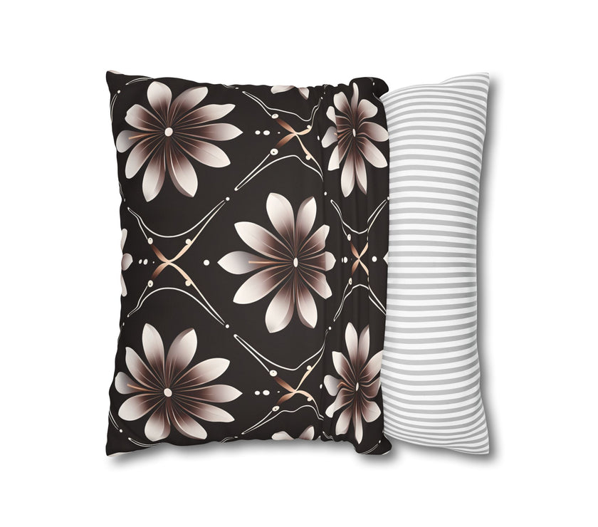 Black Floral Faux Suede Square Pillowcase