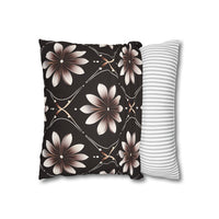Black Floral Faux Suede Square Pillowcase