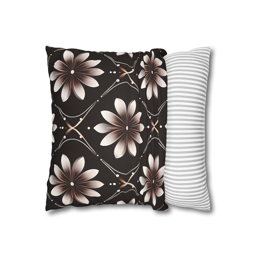 Black Floral Faux Suede Square Pillowcase