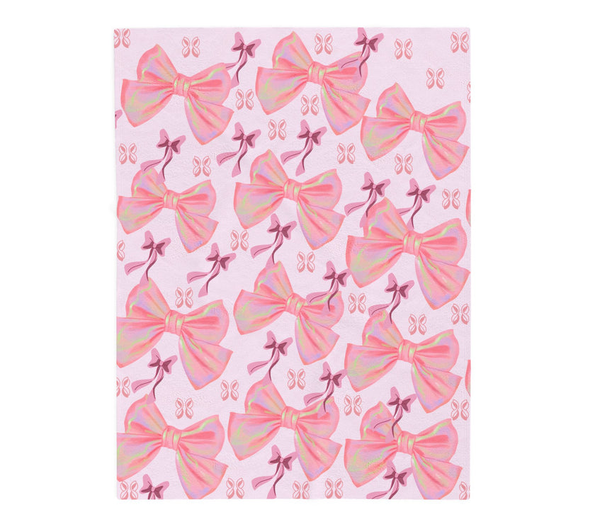 Velveteen Plush Blanket, Cozy Pink Bow Blanket, Soft Fleece Throw, Warm Bedding, Girly Bedroom Decor, Gift for Her