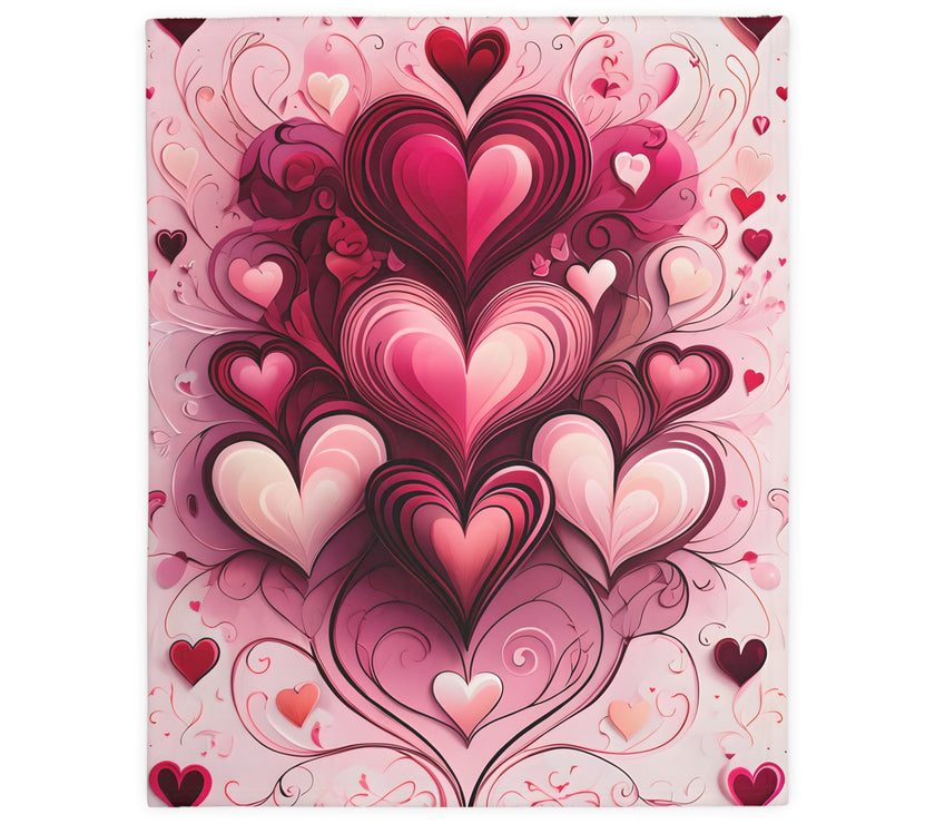 Pink Hearts Velveteen Microfiber Blanket (Two-sided print), Pink Girls Blanket, Daughter's Blanket, Pink throw, Daughter's birthday gift