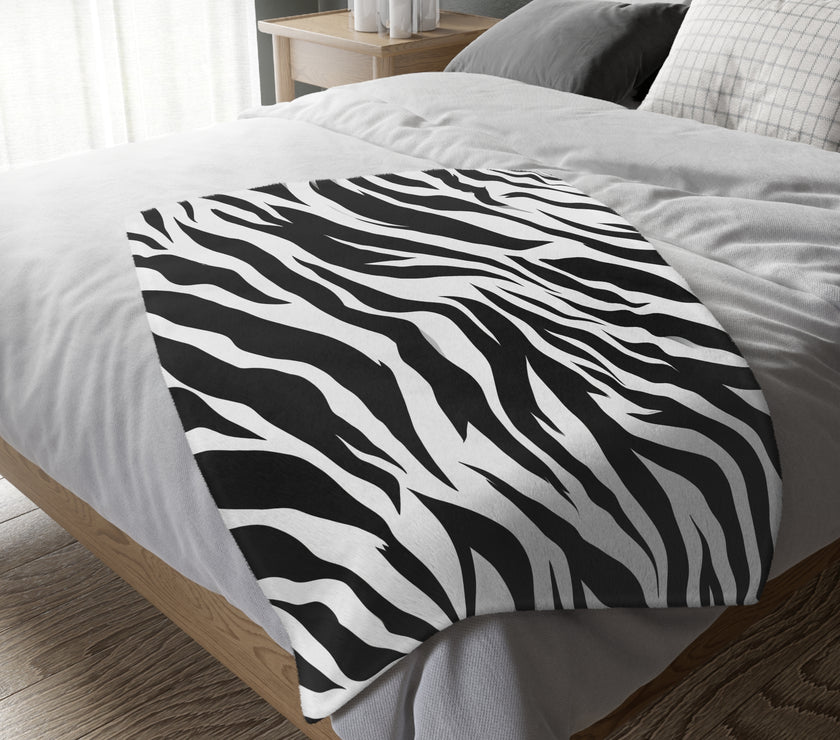 Velveteen Microfiber Blanket (Two-sided print) - Black and White Zebra Stripes, Cozy Throw for Home Decor, Animal Lover Gift, Safari Chic