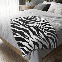 Velveteen Microfiber Blanket (Two-sided print) - Black and White Zebra Stripes, Cozy Throw for Home Decor, Animal Lover Gift, Safari Chic