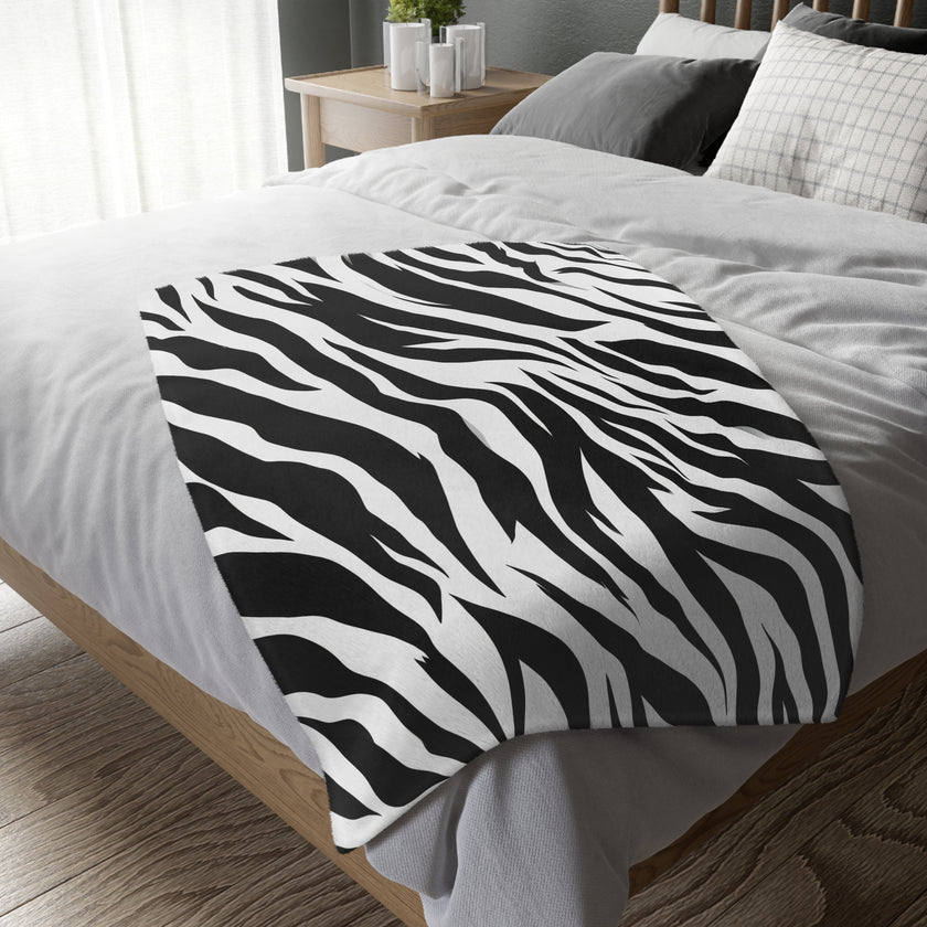 Velveteen Microfiber Blanket (Two-sided print) - Black and White Zebra Stripes, Cozy Throw for Home Decor, Animal Lover Gift, Safari Chic