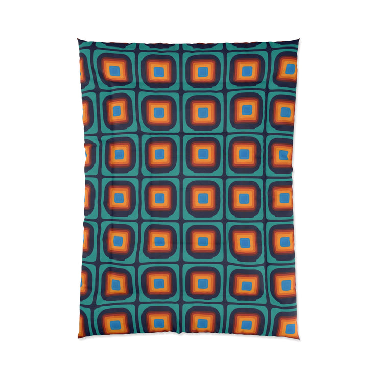 Retro Geometric Comforter | Cozy Bedding, Boho Room Decor, Colorful Quilt, Patterned Blanket, Home Essentials