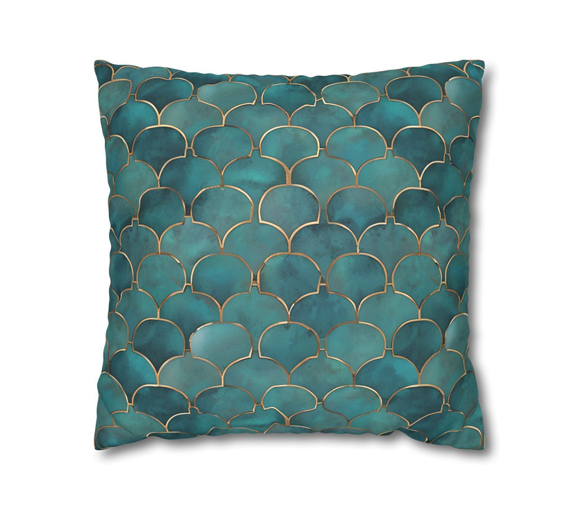 Blue/Green Faux Suede Square Pillowcase