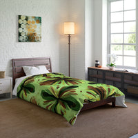 Eco-Friendly Floral Comforter, Nature-Inspired Bedding, Cozy Home Decor, Gift for Plant Lovers, Green and Brown Design