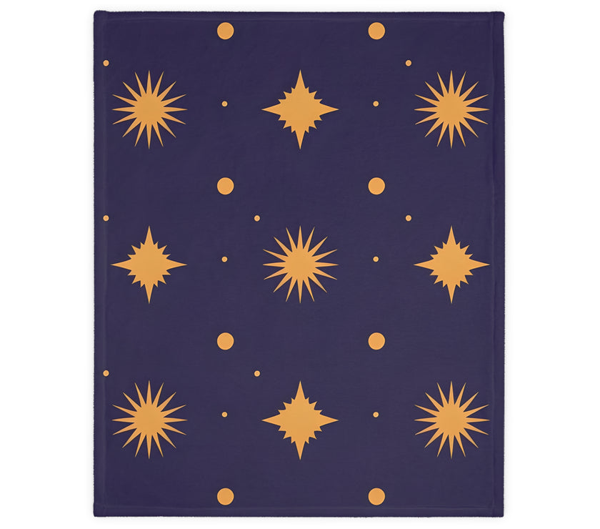 Velveteen Blanket, Geometric Gold Star Two-Sided Print, Cozy Throw, Luxurious Bedding, Soft Couch Cover, Home Decor Accent