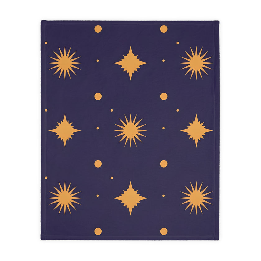 Velveteen Blanket, Geometric Gold Star Two-Sided Print, Cozy Throw, Luxurious Bedding, Soft Couch Cover, Home Decor Accent