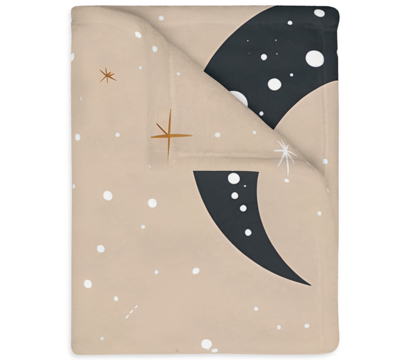 Velveteen Blanket, Pink Moon and Stars Soft Throw, Cozy Bedding, Nursery Decor, Celestial Night Sky Bed Cover, Double Sided Print