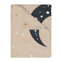 Velveteen Blanket, Pink Moon and Stars Soft Throw, Cozy Bedding, Nursery Decor, Celestial Night Sky Bed Cover, Double Sided Print