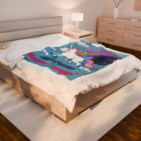 Blue Rainbow Unicorn Velveteen Plush Blanket