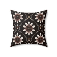 Black Floral Faux Suede Square Pillow
