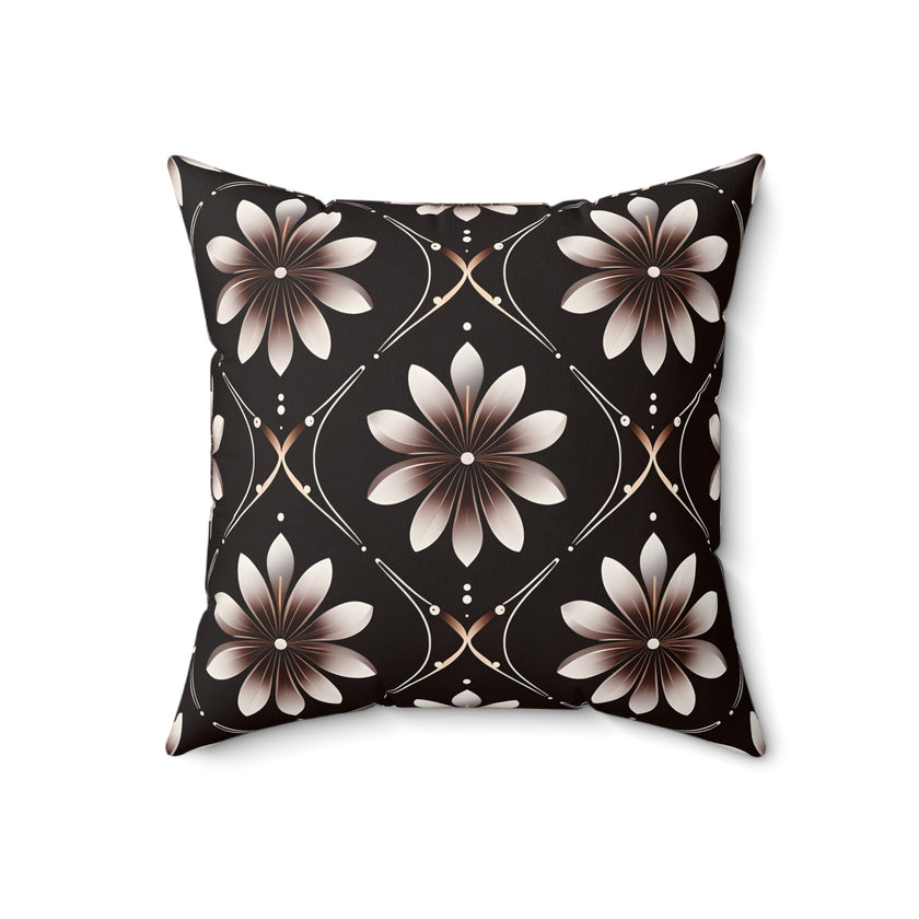 Black Floral Faux Suede Square Pillow