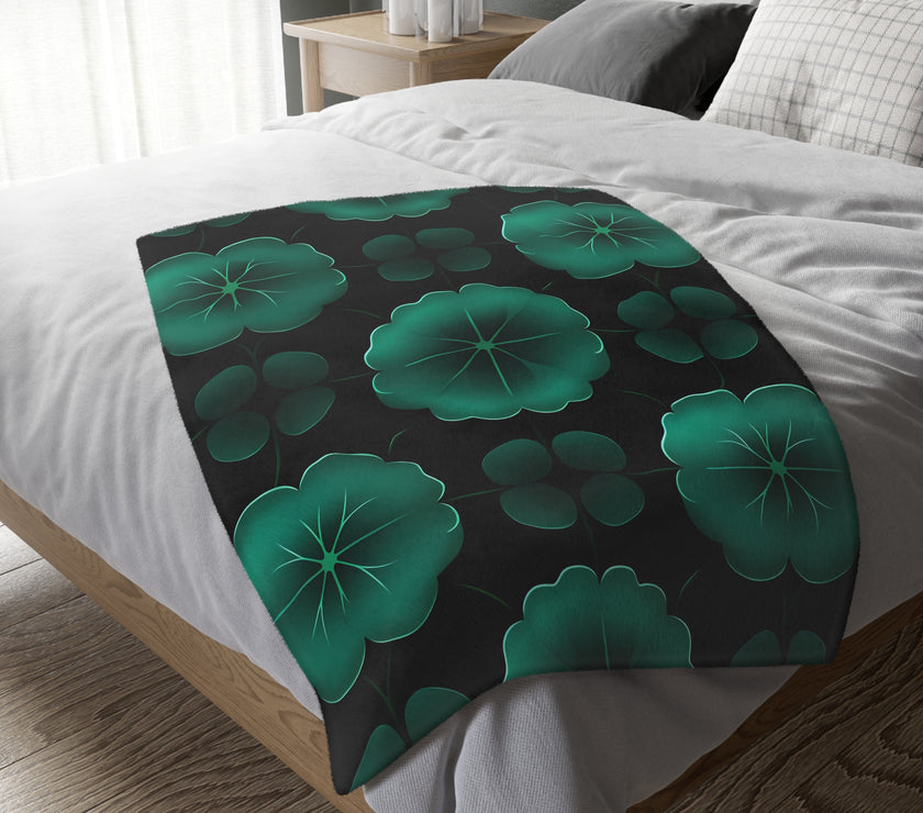 Green Jade Floral Velveteen Microfiber Blanket (Two-sided print)