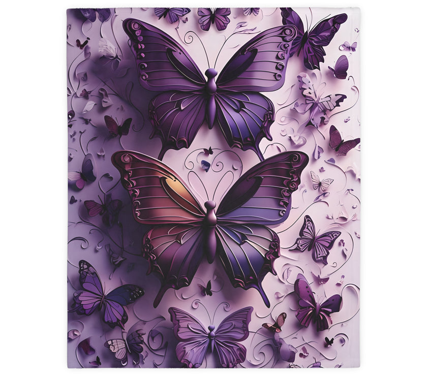Purple Butterfly Blanket - Ultra Soft Velveteen Microfiber Throw, Reversible Print, Cozy Bedding, Home Decor, Gift for Her, Butterfly Lover,