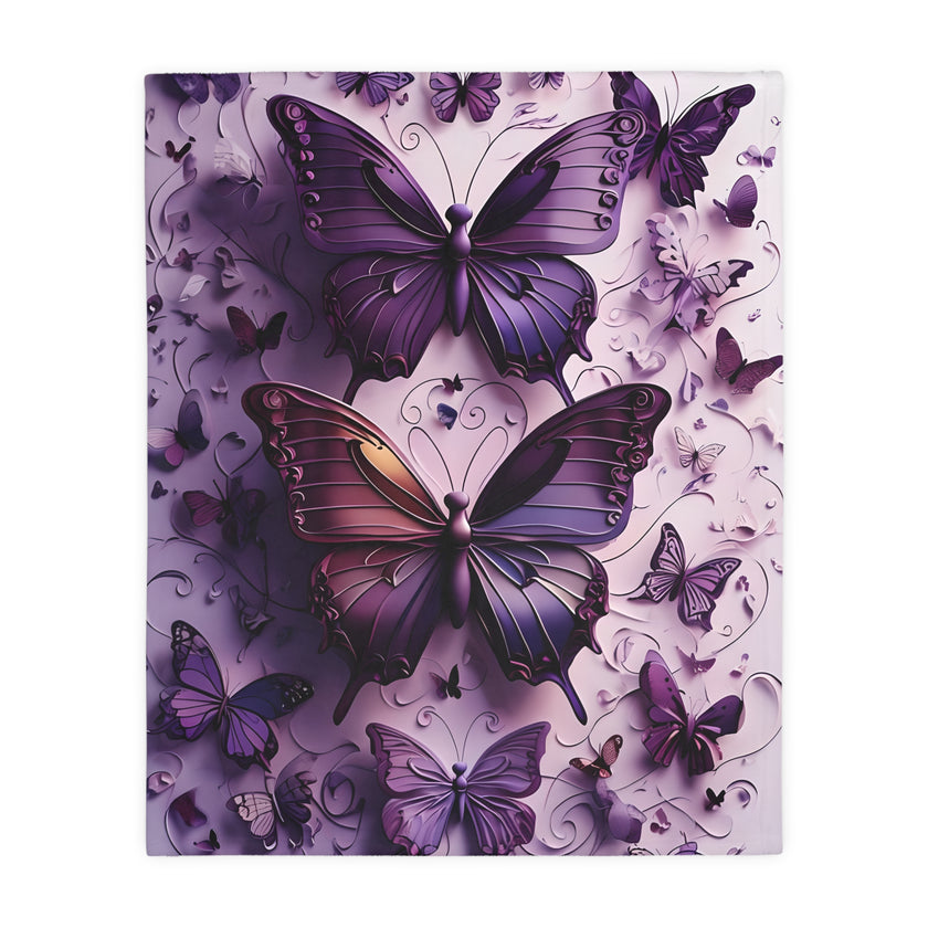 Purple Butterfly Blanket - Ultra Soft Velveteen Microfiber Throw, Reversible Print, Cozy Bedding, Home Decor, Gift for Her, Butterfly Lover,
