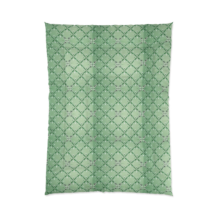 Botanical Green Quilt Comforter, Cozy Floral Pattern Blanket for Bedroom, Spring Decor, Home Warmth, Gift for Her