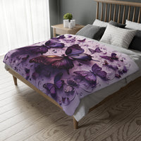 Purple Butterfly Blanket - Ultra Soft Velveteen Microfiber Throw, Reversible Print, Cozy Bedding, Home Decor, Gift for Her, Butterfly Lover,