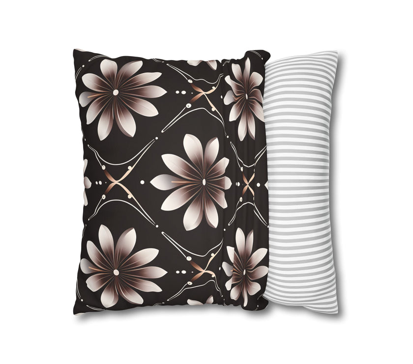 Black Floral Faux Suede Square Pillowcase