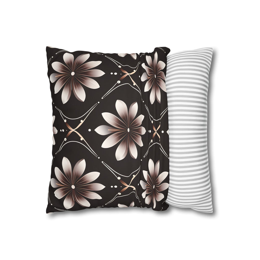 Black Floral Faux Suede Square Pillowcase