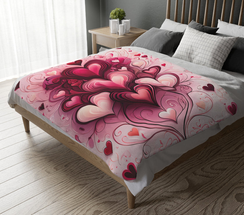 Pink Hearts Velveteen Microfiber Blanket (Two-sided print), Pink Girls Blanket, Daughter's Blanket, Pink throw, Daughter's birthday gift