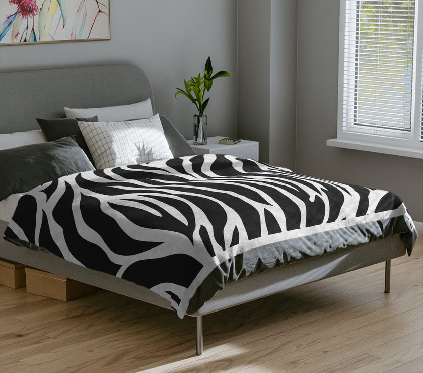 Black and White | Zebra Lines Velveteen Microfiber Blanket