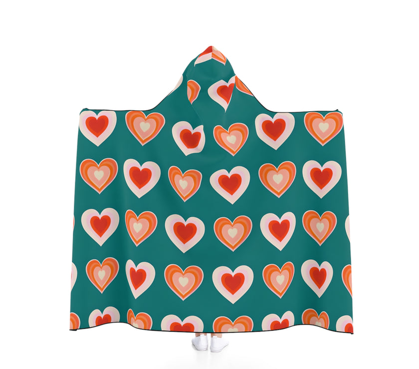 Cozy Heart Pattern Hooded Blanket  Soft and Warm Pullover Throw for Home, Valentines Day, Gift, Love