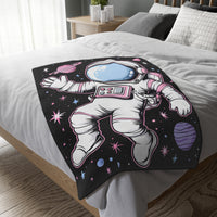 Kids Blanket, Astronaut Spaceman Print, Two-Sided Velveteen Microfiber Throw, Children's Bedroom Decor, Outer Space Theme Bedding, Galaxy