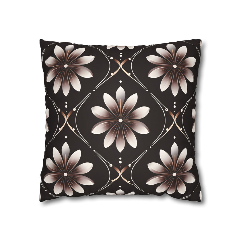 Black Floral Faux Suede Square Pillowcase