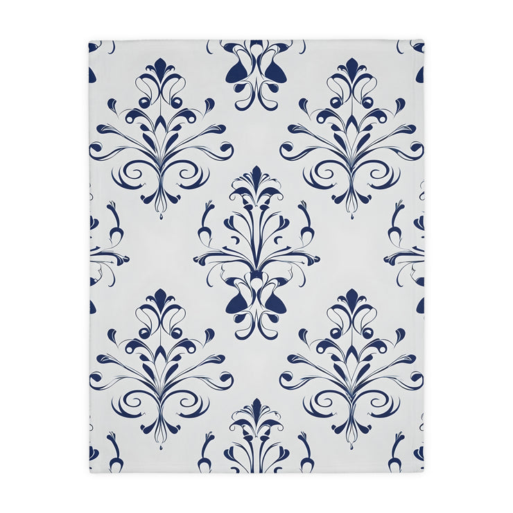 Velveteen Blanket, Blue Floral Print, Soft Throw for Home and Living Room Decor - Microfiber Reversible Couch Cover, Cozy Bedding, Floral