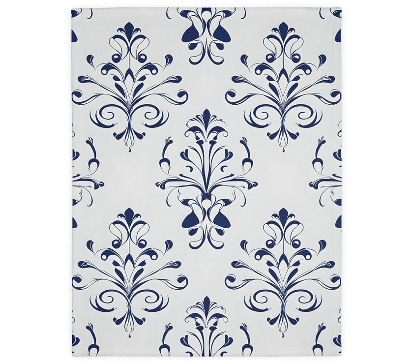 Velveteen Blanket, Blue Floral Print, Soft Throw for Home and Living Room Decor - Microfiber Reversible Couch Cover, Cozy Bedding, Floral