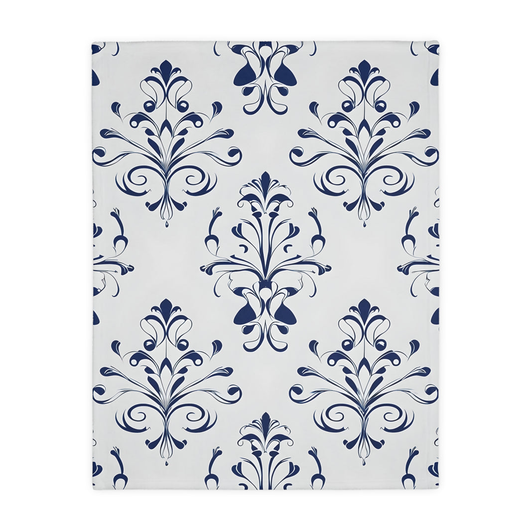 Velveteen Blanket, Blue Floral Print, Soft Throw for Home and Living Room Decor - Microfiber Reversible Couch Cover, Cozy Bedding, Floral
