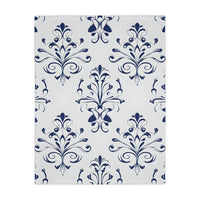 Velveteen Blanket, Blue Floral Print, Soft Throw for Home and Living Room Decor - Microfiber Reversible Couch Cover, Cozy Bedding, Floral