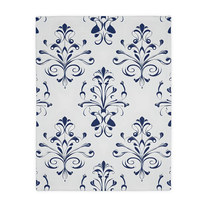 Velveteen Blanket, Blue Floral Print, Soft Throw for Home and Living Room Decor - Microfiber Reversible Couch Cover, Cozy Bedding, Floral