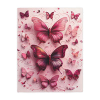 Pink Butterfly  Velveteen Microfiber Blanket (Two-sided print)