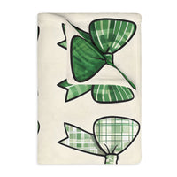 Velveteen Microfiber Blanket, Green Bow Blanket. Double-Sided Print, Soft Plush Throw for Cozy Nights, Christmas Blanket. Holiday Gift Idea,
