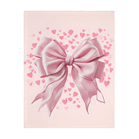 Pink Bow . Pink Heart Velveteen Microfiber Blanket (Two-sided print)