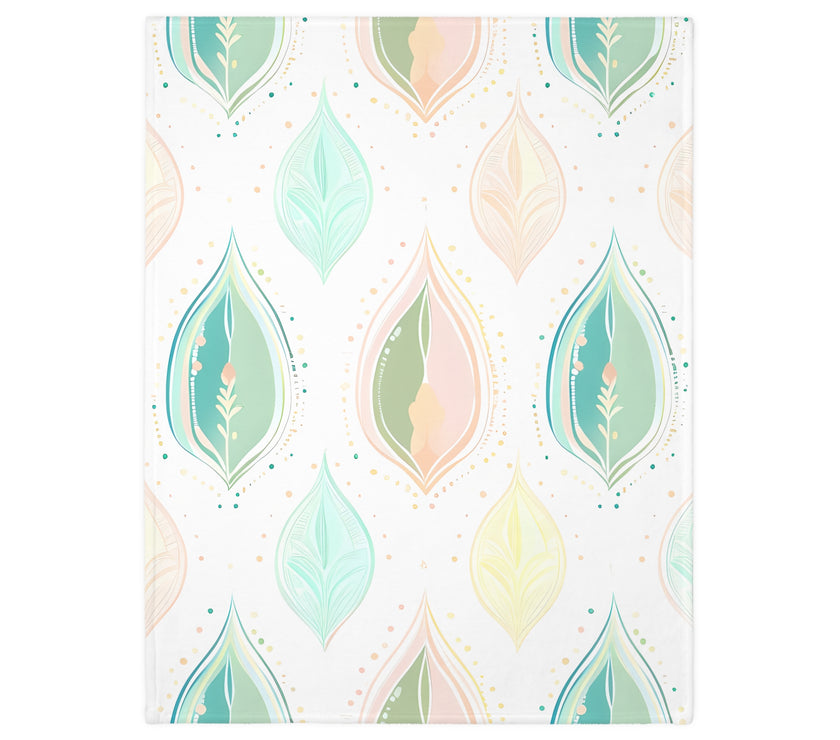 Velveteen Microfiber Blanket, Green Pink Leaf Blanket - Soft Plush Throw, Cozy Winter Bedding, Botanical Home Decor, Gift for Nature Lover,