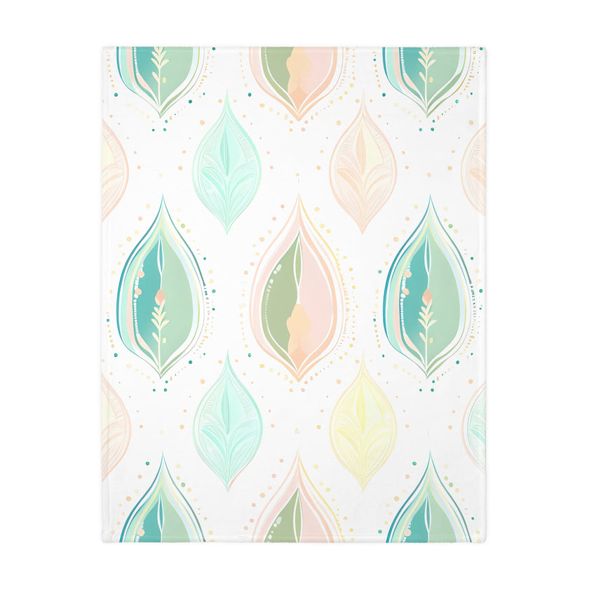 Velveteen Microfiber Blanket, Green Pink Leaf Blanket - Soft Plush Throw, Cozy Winter Bedding, Botanical Home Decor, Gift for Nature Lover,