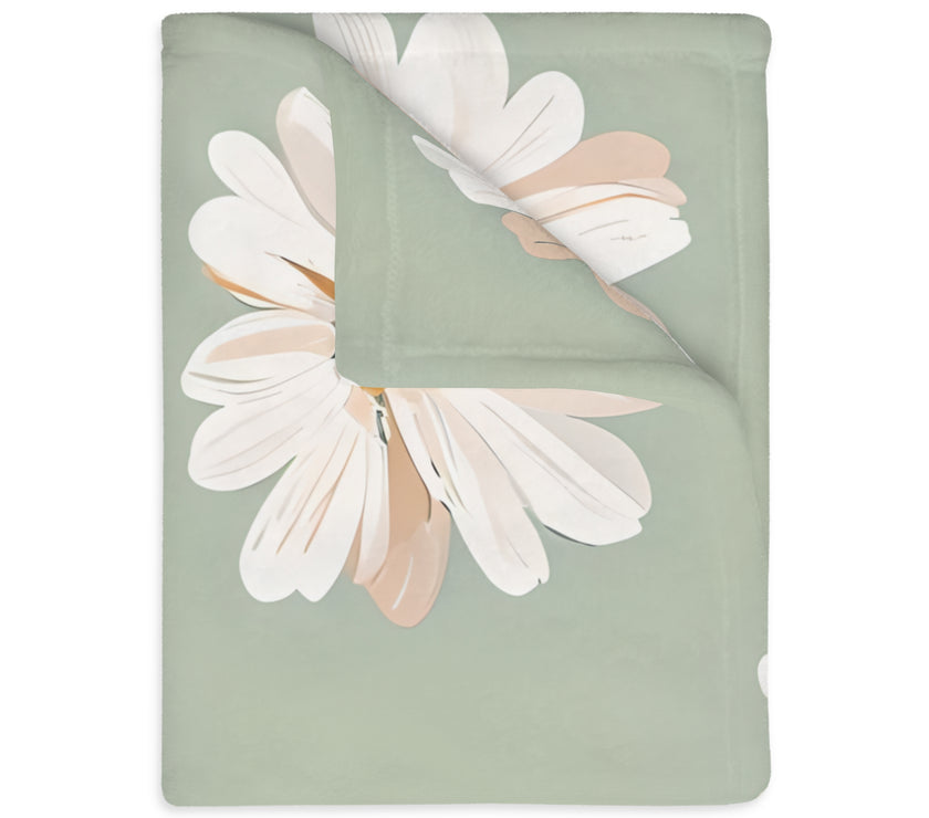 Velveteen Microfiber Blanket, White Daisies on Green - Floral Throw, Botanical Home Decor, Cozy Bedding, Gift for Nature Lovers, Double