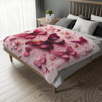 Pink Butterfly  Velveteen Microfiber Blanket (Two-sided print)